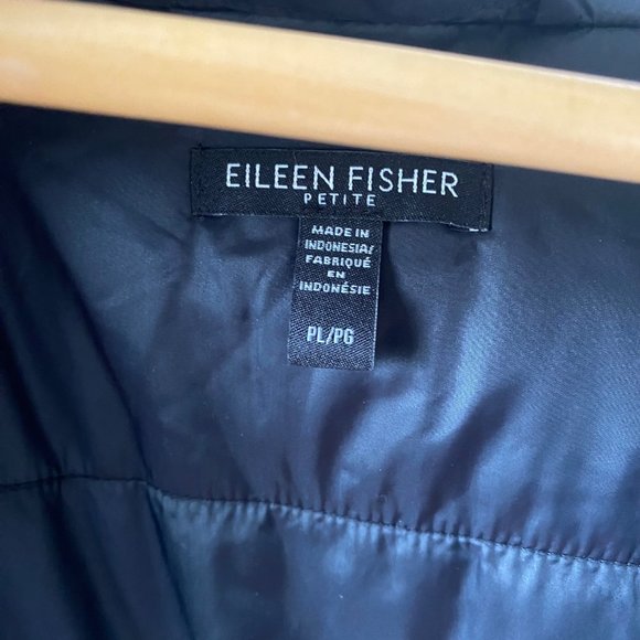 Eileen Fisher PL LP Petite Large Eggshell Recycled Nylon boxy puffer coat black - Picture 9 of 15